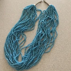 Blue Seed Bead Necklace 30”